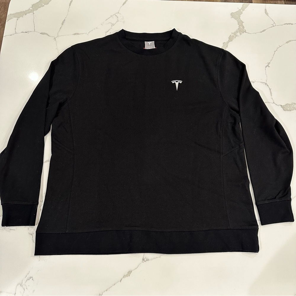 Tesla Official Black White LOGO Crew Long Sleeve T-Shirt Pullover Unisex Size XL